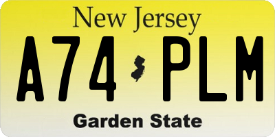NJ license plate A74PLM