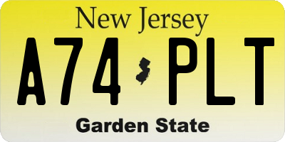 NJ license plate A74PLT