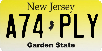 NJ license plate A74PLY