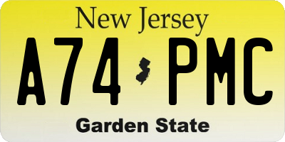 NJ license plate A74PMC
