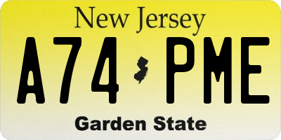 NJ license plate A74PME