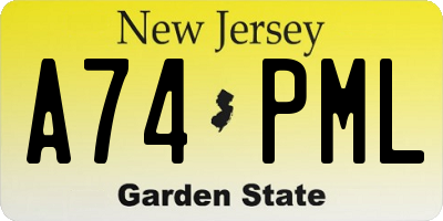 NJ license plate A74PML