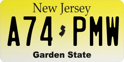 NJ license plate A74PMW
