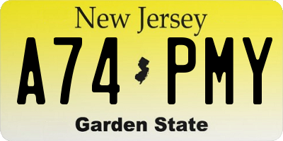 NJ license plate A74PMY