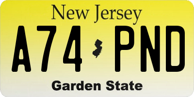 NJ license plate A74PND