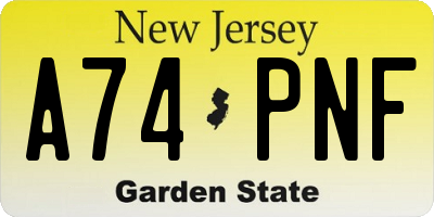 NJ license plate A74PNF