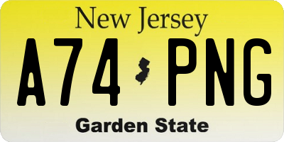 NJ license plate A74PNG