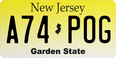 NJ license plate A74POG
