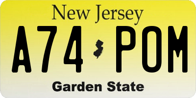 NJ license plate A74POM