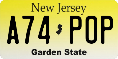 NJ license plate A74POP