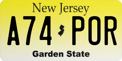 NJ license plate A74POR