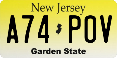 NJ license plate A74POV