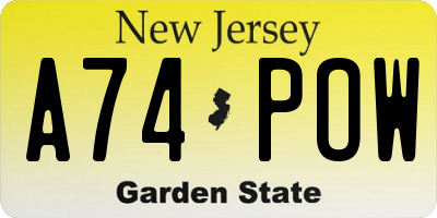 NJ license plate A74POW
