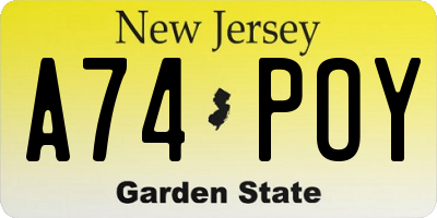 NJ license plate A74POY