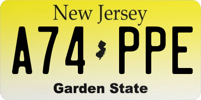 NJ license plate A74PPE