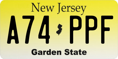 NJ license plate A74PPF