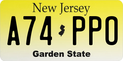 NJ license plate A74PPO