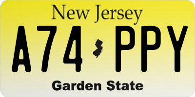 NJ license plate A74PPY
