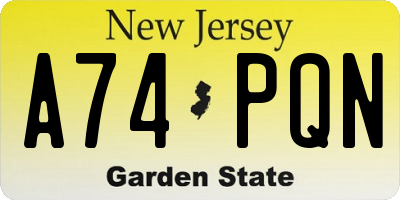 NJ license plate A74PQN