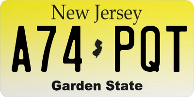 NJ license plate A74PQT