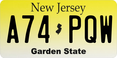 NJ license plate A74PQW