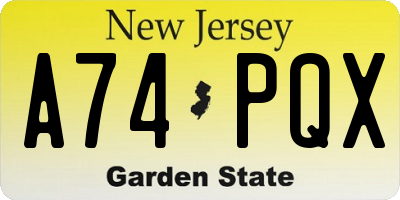 NJ license plate A74PQX