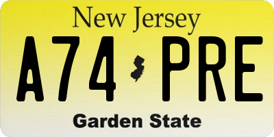 NJ license plate A74PRE