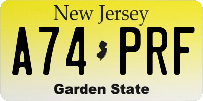 NJ license plate A74PRF