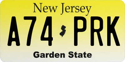 NJ license plate A74PRK