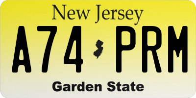 NJ license plate A74PRM