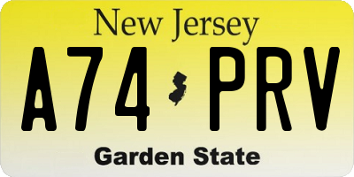 NJ license plate A74PRV