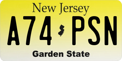 NJ license plate A74PSN