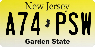 NJ license plate A74PSW