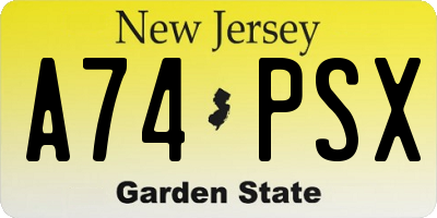 NJ license plate A74PSX
