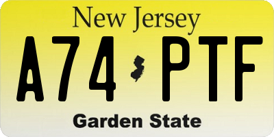 NJ license plate A74PTF