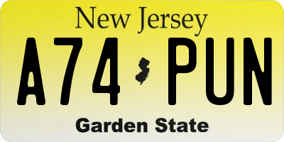 NJ license plate A74PUN