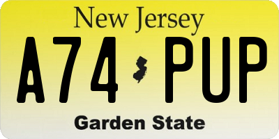 NJ license plate A74PUP