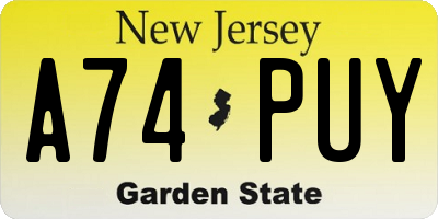 NJ license plate A74PUY