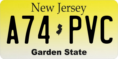 NJ license plate A74PVC