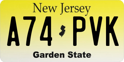 NJ license plate A74PVK