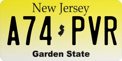 NJ license plate A74PVR