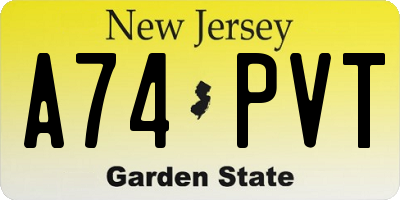 NJ license plate A74PVT