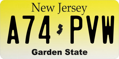 NJ license plate A74PVW