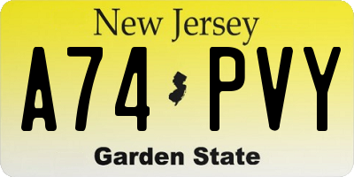 NJ license plate A74PVY
