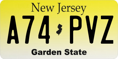 NJ license plate A74PVZ
