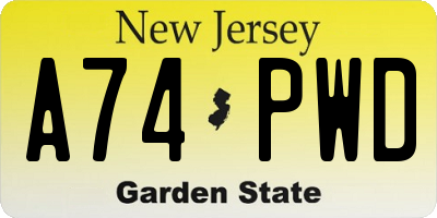 NJ license plate A74PWD