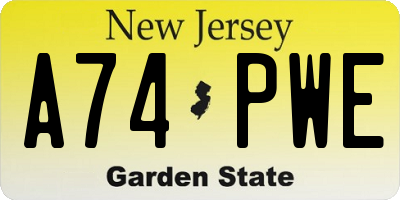 NJ license plate A74PWE