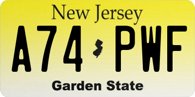 NJ license plate A74PWF