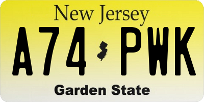 NJ license plate A74PWK