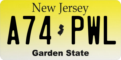 NJ license plate A74PWL